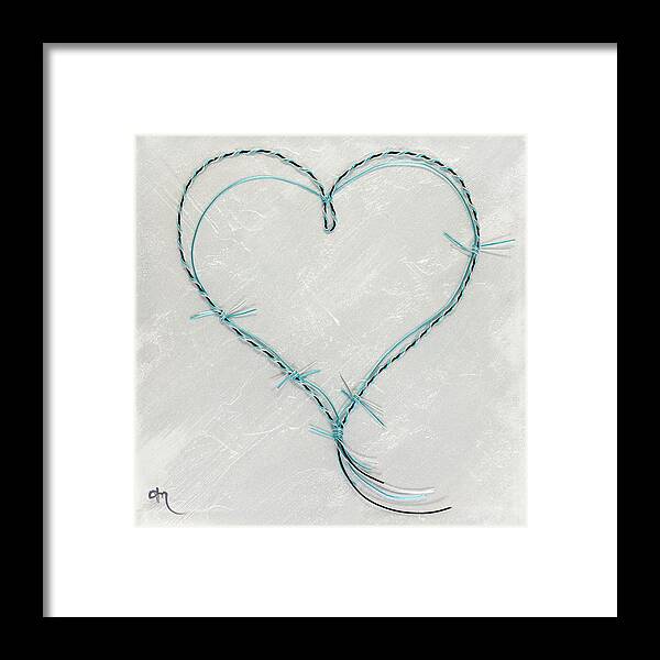 Heart Framed Print featuring the mixed media Barbed Heart-Blue on White by Tamara Nelson