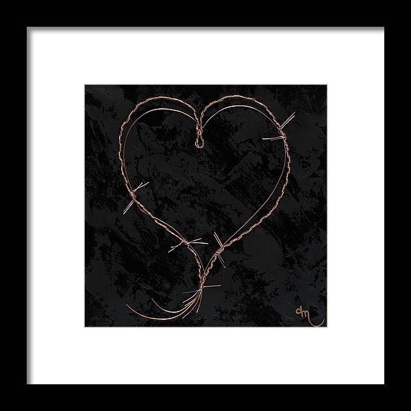 Heart Framed Print featuring the painting Barbed Heart-Gold on Black by Tamara Nelson