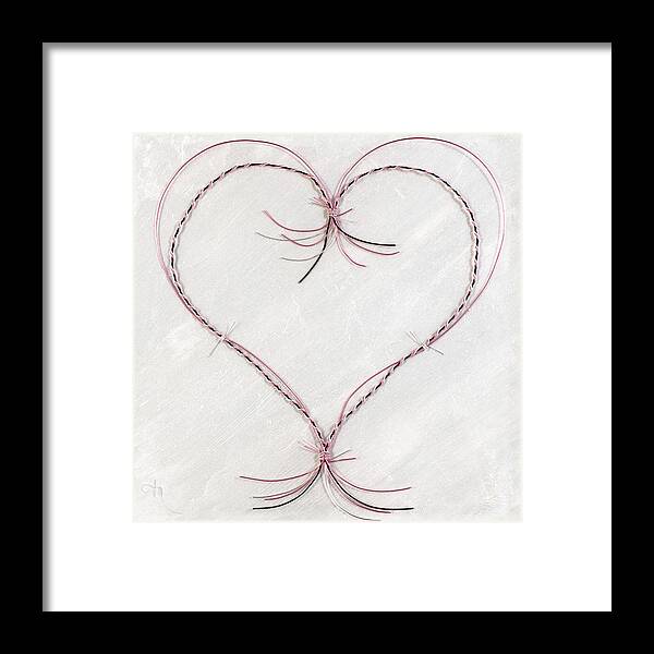 Heart Framed Print featuring the mixed media Barbed Heart-Pink on White by Tamara Nelson