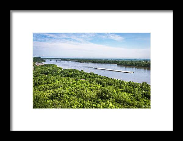 Mississippi Barge Framed Print featuring the photograph Barge on the Mississippi by GLENN Mohs