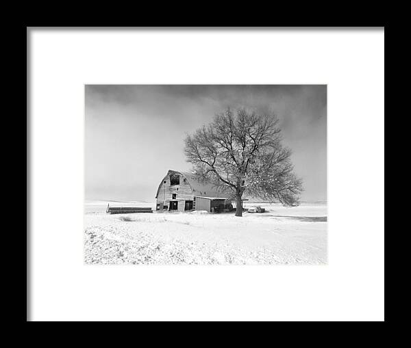 Black And White Framed Print featuring the photograph Winter on the Farm BW by Jerry Abbott