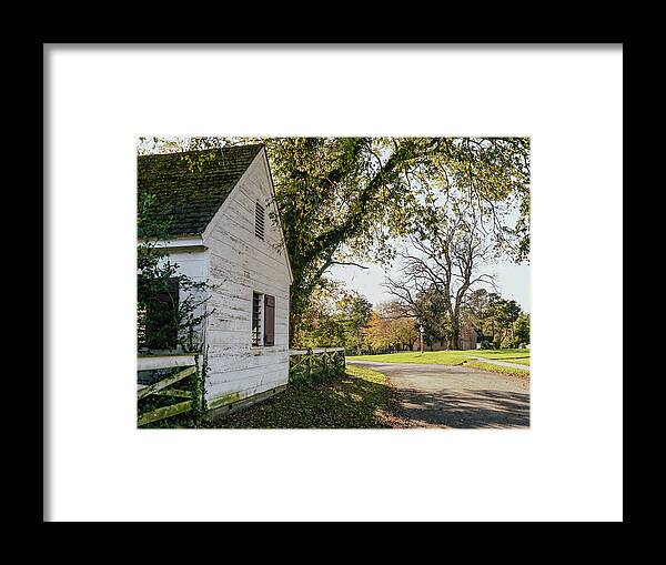Colonial Williamsburg Framed Print featuring the photograph Barn on a November Day by Rachel Morrison