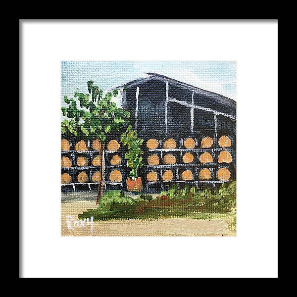 Temecula Painting Framed Print featuring the painting Barrel Rack at Lorenzi Estate Winery by Roxy Rich