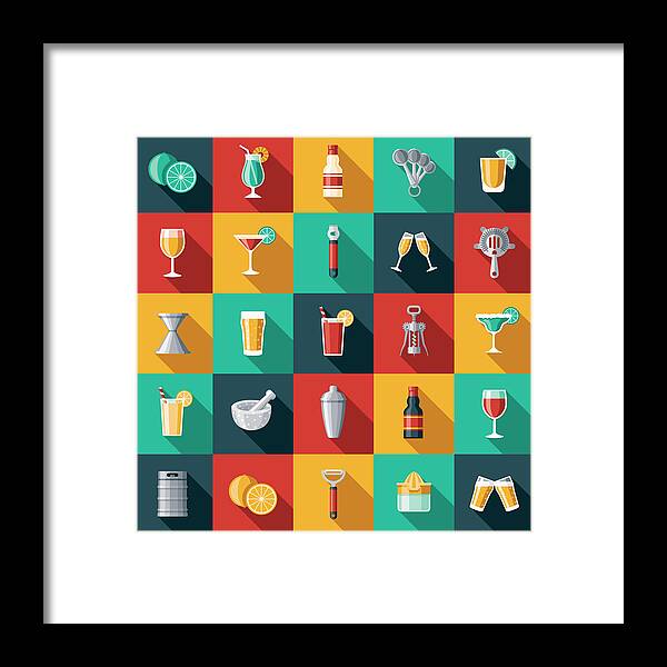Corkscrew Framed Print featuring the drawing Bartending Icon Set by Bortonia