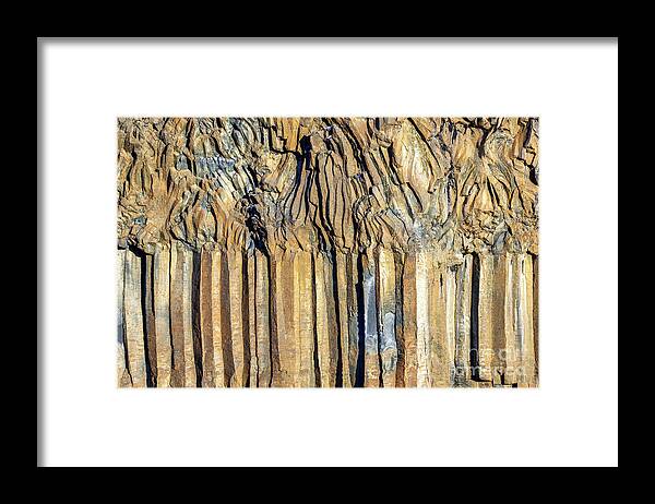 Abstract Framed Print featuring the photograph Basalt columns at Aldeyjarfoss waterfall, Iceland. The columns w by Jane Rix