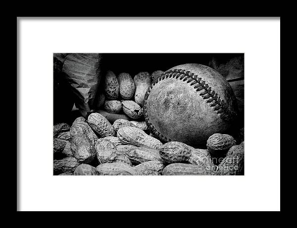 Paul Ward Framed Print featuring the photograph Baseball and Peanuts black and white by Paul Ward