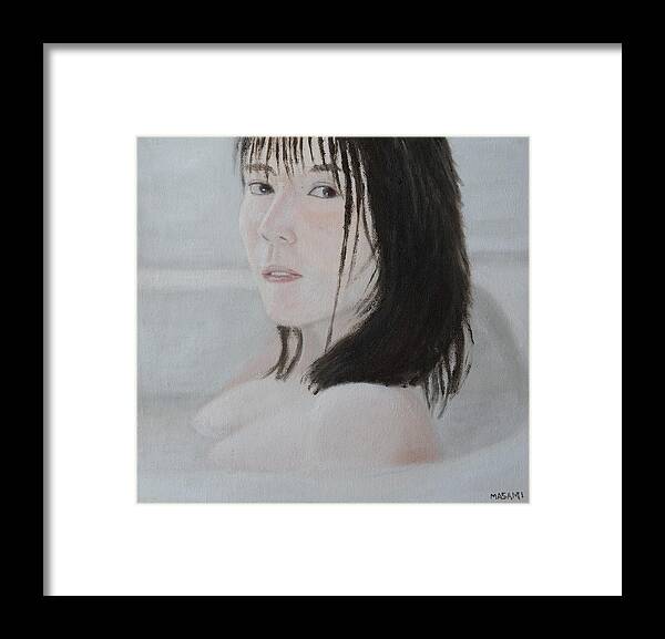 Nude Framed Print featuring the painting Bath Portrait by Masami IIDA