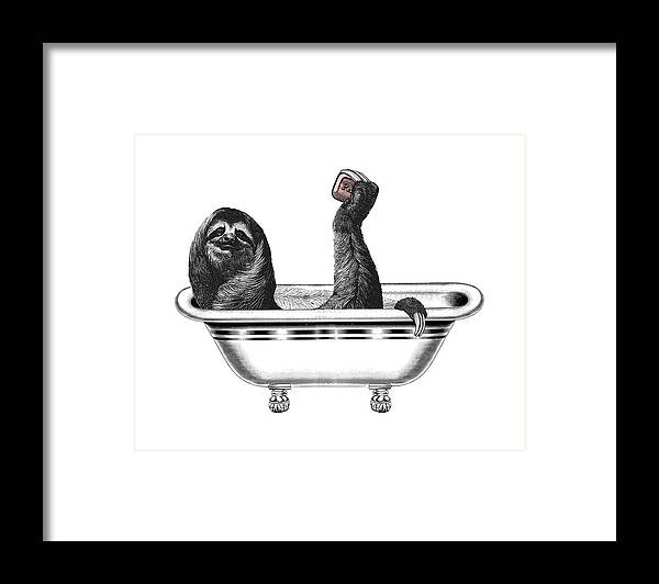 Sloth Framed Print featuring the digital art Bathroom Sloth by Madame Memento