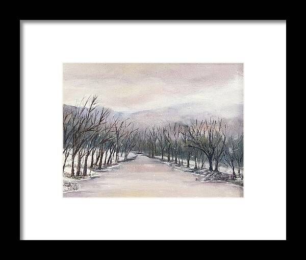 Pink Framed Print featuring the painting Battenkill Ice by Rachel Barlow