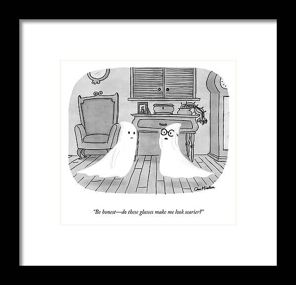 “be Honest—do These Glasses Make Me Look Scarier?” Framed Print featuring the drawing Be Honest by Dan Misdea