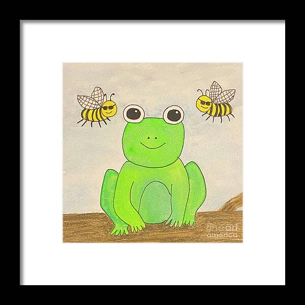 Frog Framed Print featuring the mixed media Be Hoppy by Lisa Neuman