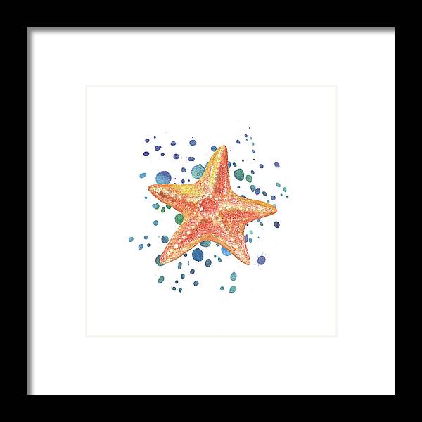 Beach Art Framed Print featuring the painting Beach Art Watercolor Splash Sea Star Ocean Treasure I by Irina Sztukowski