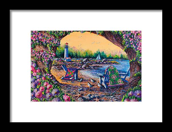 Beach Framed Print featuring the painting Beach Cave Flowers in Spring by Diane Phalen