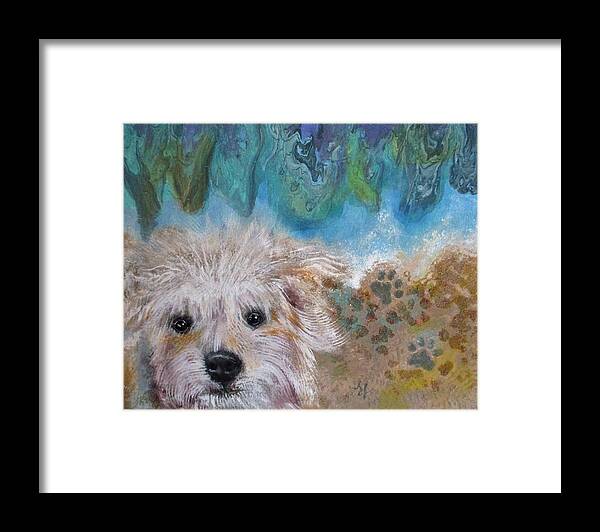 Beach Dog Day Framed Print featuring the painting Beach Dog Day by Lynn Raizel Lane