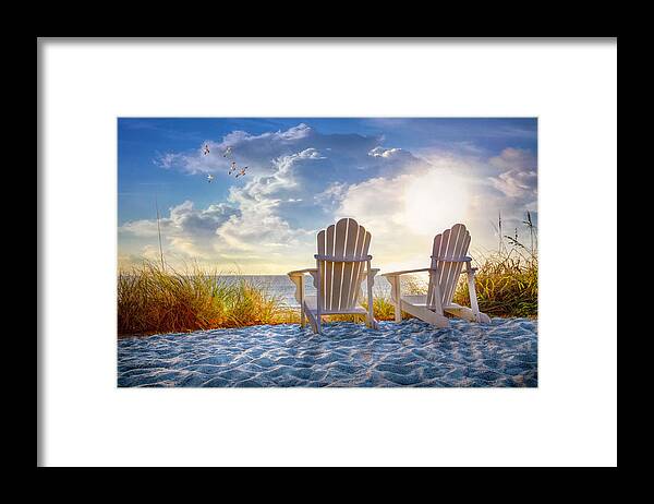 Clouds Framed Print featuring the photograph Beach Time by Debra and Dave Vanderlaan