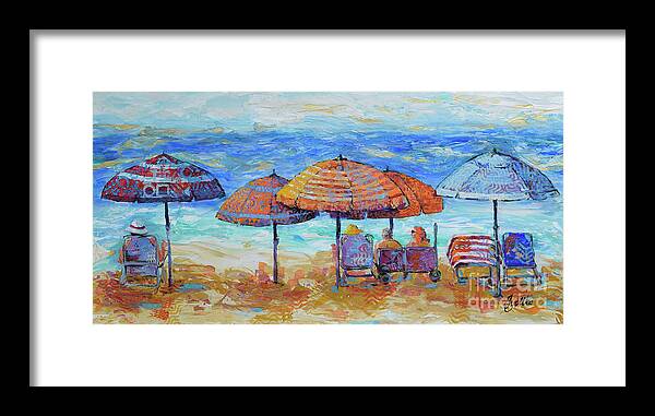  Framed Print featuring the painting Beach Umbrellas by Jyotika Shroff
