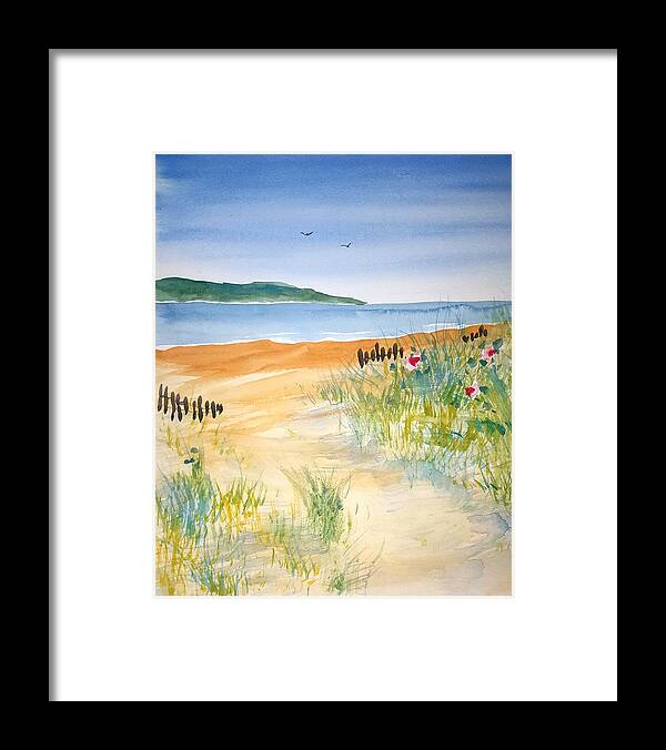Watercolor Framed Print featuring the painting Beach Walk by John Klobucher