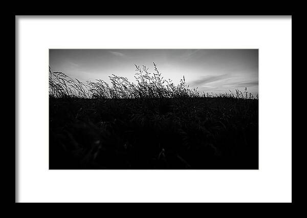 Sand Dunes Framed Print featuring the photograph Beachgrass Sunset Black and White by Pelo Blanco Photo