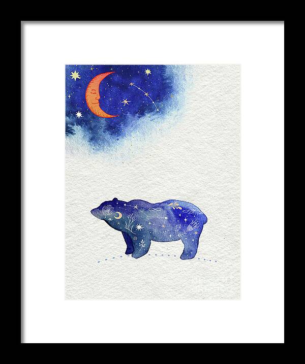 Bear And Moon Framed Print featuring the painting Bear And Moon by Garden Of Delights