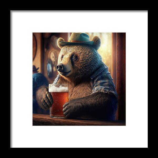 Bear Framed Print featuring the digital art Bear Beer Buddy 02 by Matthias Hauser