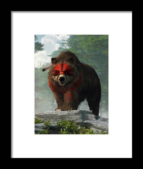 Native American Framed Print featuring the digital art Bear Warrior by Daniel Eskridge