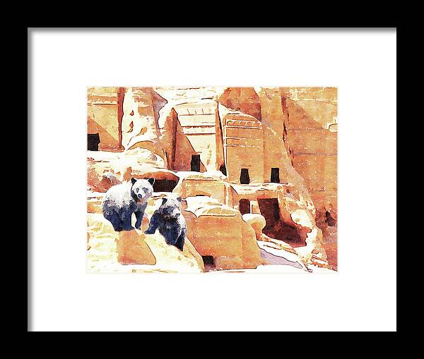 Brown Bears Framed Print featuring the mixed media Bears at Petra Wildlife Watercolor by Shelli Fitzpatrick