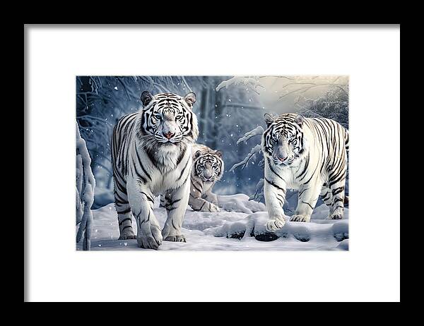 Tiger Framed Print featuring the digital art Beastly Buddies by Lourry Legarde