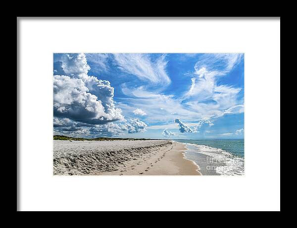 Footprints Framed Print featuring the photograph Beautiful Beach with Footprints in the Sand by Beachtown Views