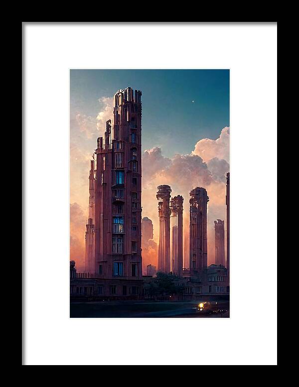 Picture Framed Print featuring the painting Beautiful buildings in a city detailed concept art arch 1ae4ba18 6aca 4614 bdee ec78565 by MotionAge Designs