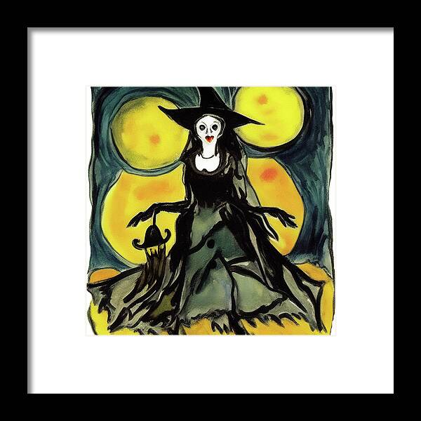 Halloween Framed Print featuring the digital art Beautiful classy Halloween witch by Tatiana Travelways