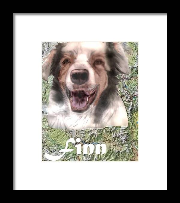 Pencil Sketch Enhanced With Computer And Background Australian Shepard Framed Print featuring the mixed media Beautiful Finn by Pamela Calhoun
