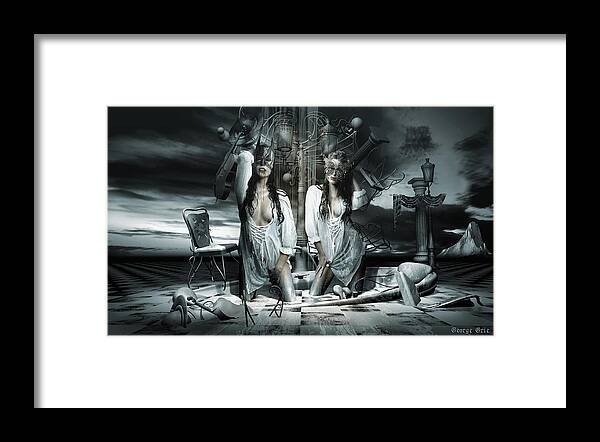 Surrealism Art Gothic Artist Digital 3d Goth Fantasy Landscape Matte Painting Photography Computer Framed Print featuring the digital art Beauty and the beast Dissociative identity disorder by George Grie