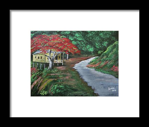 Old Wooden Home Framed Print featuring the painting Beauty By The Cliff by Luis F Rodriguez