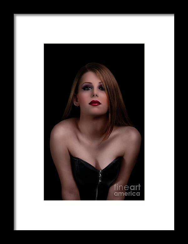 Beauty Framed Print featuring the photograph Beauty portrait of a woman with glamurous make up on black background by Mendelex Photography