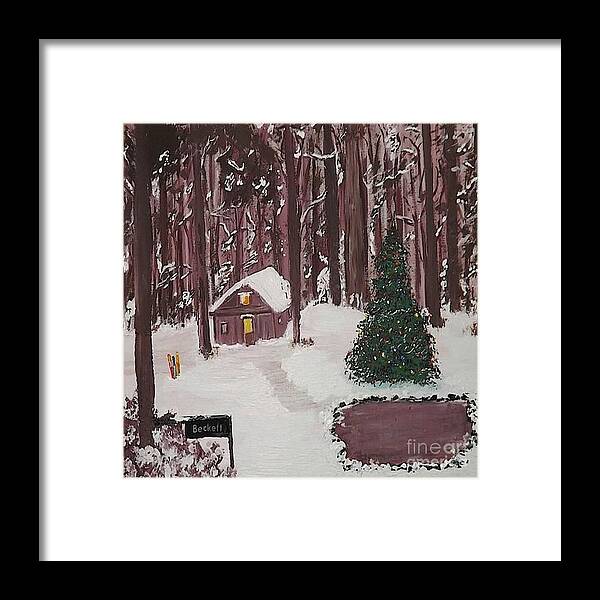 Acrylic Winter Landscape Framed Print featuring the painting Beckett Winter Retreat by Denise Morgan