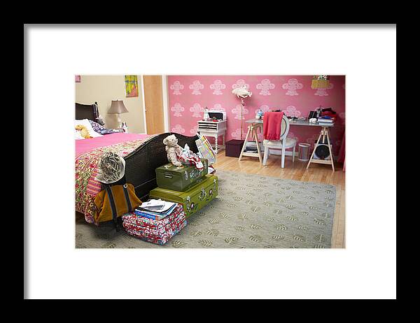 Chair Framed Print featuring the photograph Bed room with toys and study table by Jen Siska