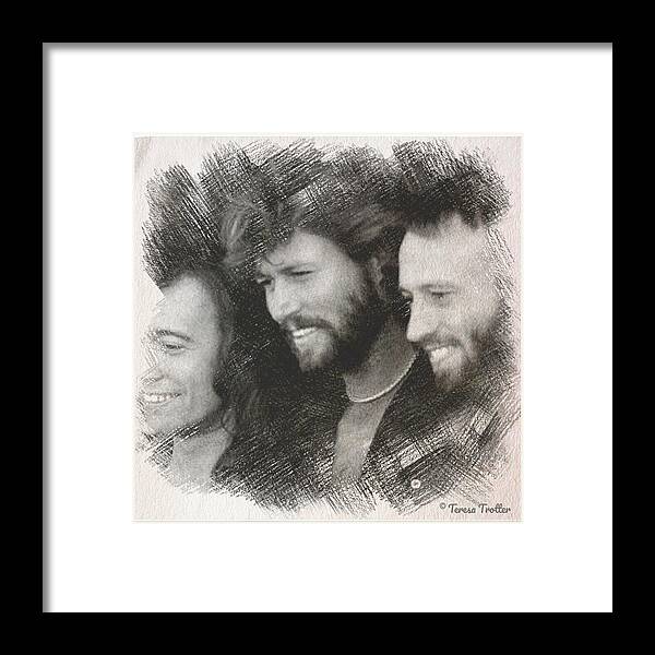 Bee Gees Framed Print featuring the drawing Bee Gees Sketch by Teresa Trotter