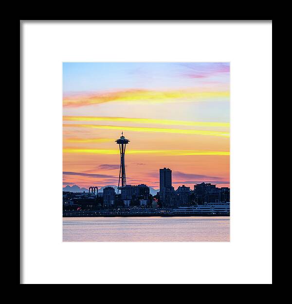 City Framed Print featuring the photograph Below the Horizon over Seattle by Ken Stanback