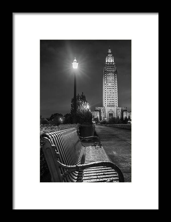 American Landmarks Framed Print featuring the photograph Bench and Louisina State Capitol by John McGraw