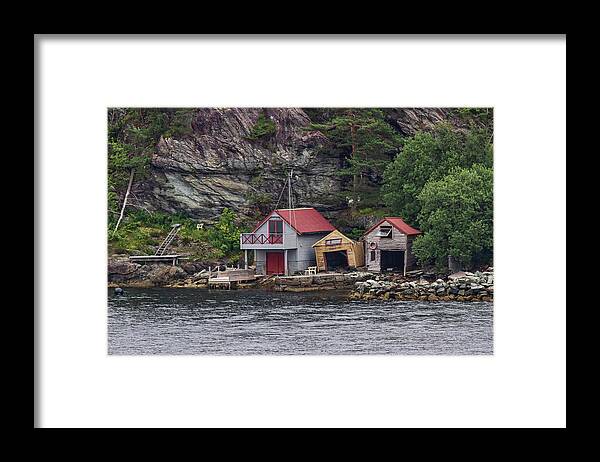 Bergen Framed Print featuring the photograph Bergen Boathouses 3 by John Haldane