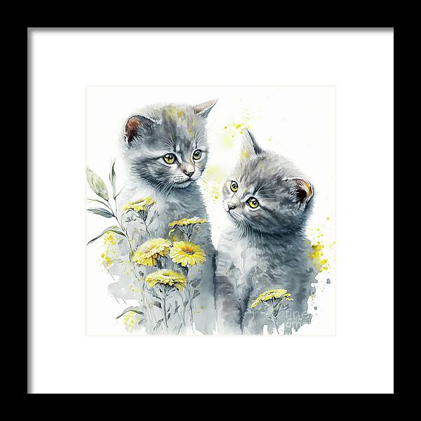 Gray Kittens Framed Print featuring the painting Best Friends by Tina LeCour
