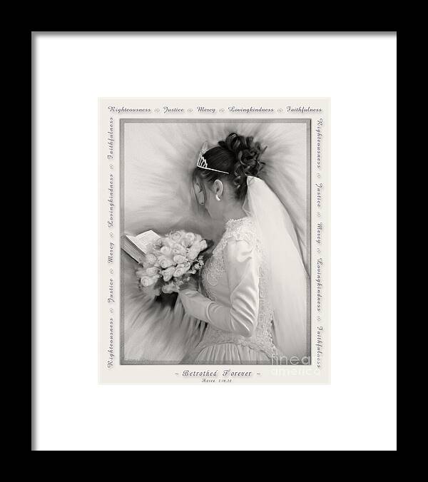 Bride Framed Print featuring the digital art Betrothed Forever black and white by Constance Woods