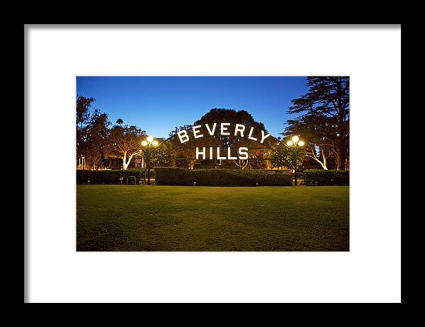 Grass Framed Print featuring the photograph Beverly Hills sign in California by Ekash