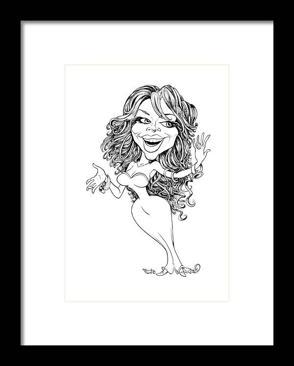 Cartoon Framed Print featuring the drawing Beyonce 2014 line drawing by Mike Scott
