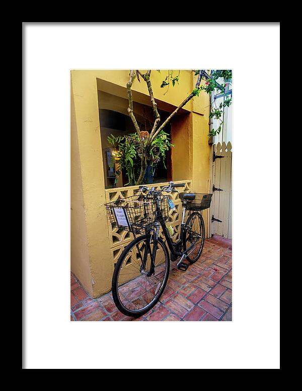 Bicycle Framed Print featuring the photograph Bicycle in the Courtyard by Debra and Dave Vanderlaan