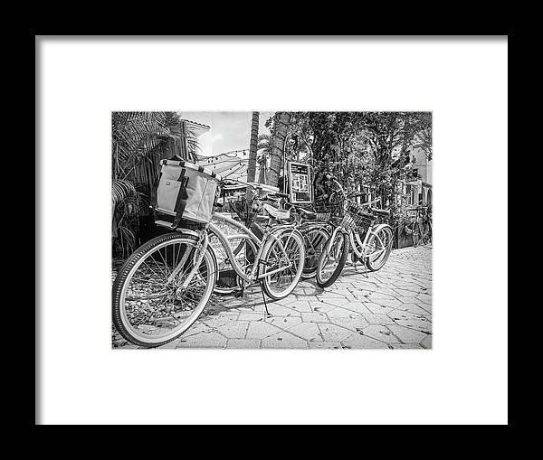 Florida Framed Print featuring the photograph Bicycles at the Bakery in Black and White by Debra and Dave Vanderlaan