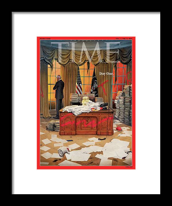 President Joseph R. Biden Framed Print featuring the photograph Biden Presidency - Day One by Illustration by Tim O'Brien for TIME