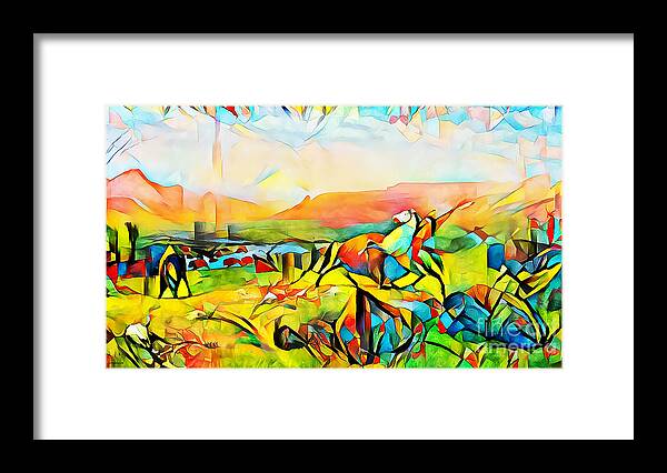 Wingsdomain Framed Print featuring the photograph Bierstadt Native Americans and Buffalos in Vibrant Abstract Colors 20200719 Long by Wingsdomain Art and Photography