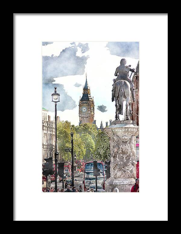 Big Ben Framed Print featuring the digital art Big Ben and King George by SnapHappy Photos