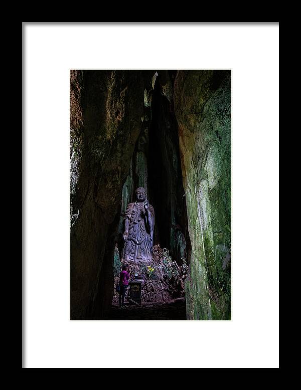 Ancient Framed Print featuring the photograph Big Buddha Inside Marble Mountain by Arj Munoz